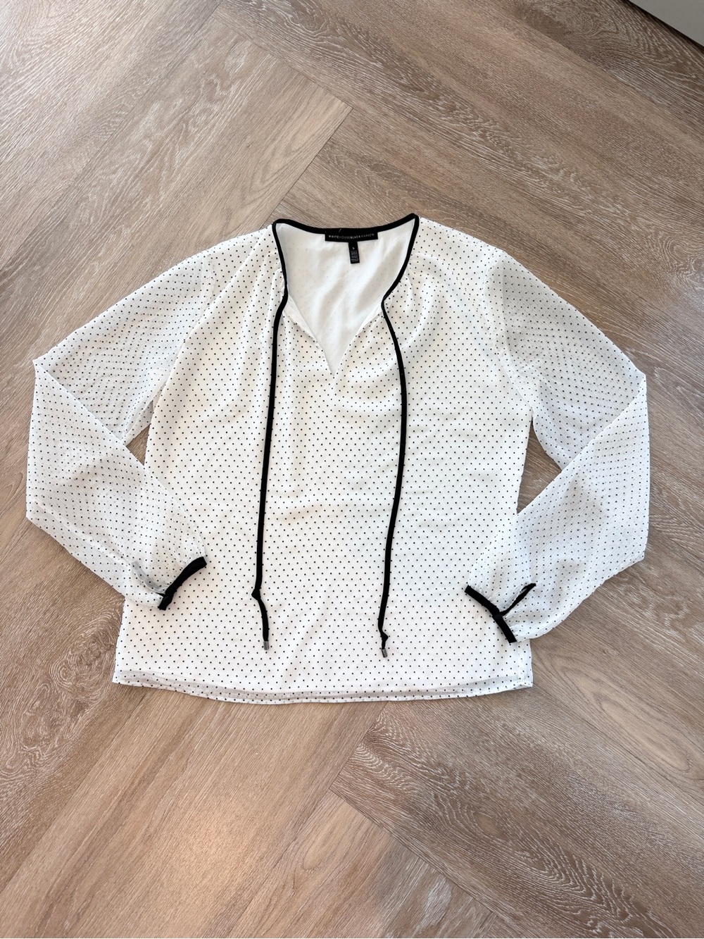 Black & White Velvet Polka Dot WHBM Blouse Size S